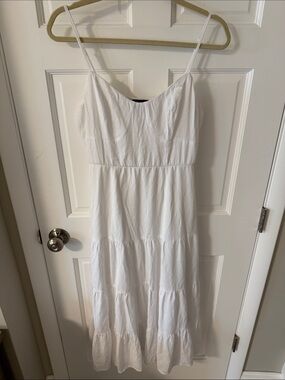 Trixxi Juniors White Adjustable Spaghetti-Strap Tiered Midi Sundress Boho Large